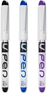 Pilot V PEN - Erasable Disposable Fountain Pen - 0.6mm Nib Tip - Medium Line - Pack of 3 - Black, Blue & Violet Ink