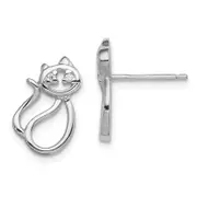Sterling Silver Rhodium Plated Cz Open Cat Post Earrings