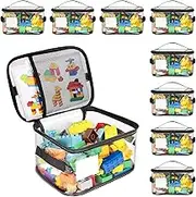 HUAJUN Clear Toy Storage Bag with Name Tag,Manual Pocket 8 Pack, Waterproof Transparent PVC Toy Organizer Case for Lego Bricks,Board Games,Building Blocks,Puzzles
