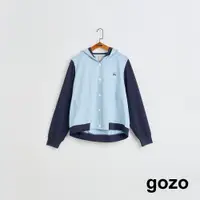 在飛比找蝦皮商城優惠-【gozo】➤gozo三次方撞色連帽棒球外套(淺藍/深藍_F