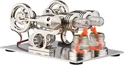 Stirling Engine Kit Dual Engine Generator Hot Air Motor Model Physical Generator Model with Flywheel Design Science Experiment DIY Education Toy for Teacher Adults Kids School Office Decor