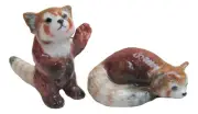 Hand Painted Miniature Red Panda figurine Set of 2 Approx 4cm & 2cm High