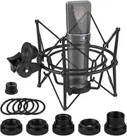 Geekria for Creators Microphone Shock Mount Compatible with Neumann U87, TLM193, TLM127, M149, TLM102, TLM103, Mic Anti-Vibration Suspension Adapter Clamp Mic Holder Clip (Black/Metal)