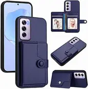 [Nexue] for Oppo A17 Case with Card Holder, RFID Blocking, Durable Kickstand Shockproof Magnetic Clasp Folio Phone Case Cover for Oppo A17,Blue
