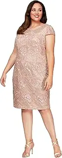 [Alex Evenings] Women's Plus-Size Midi Cap Sleeve Dress with Sequin, Rose Gold, 26 Plus