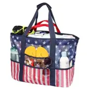 Mesh Beach Bag Family - Beach Tote 9 Pockets Cruise Vacation Essentials Flag