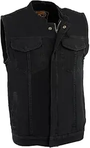 Milwaukee Leather MDM3000 Men's Black Denim ‘Quick Draw’ Dual Closure Club Style Vest