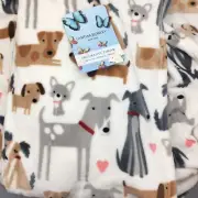 Cynthia Rowley Love Dogs Throw Blanket Micro Fleece Pink Hearts Gray Tan 70" NEW