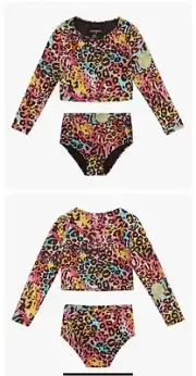 BNWT ROCK YOUR KID Size 14 Miami Leopard Long Sleeve Rashie Bathers Fully Lined