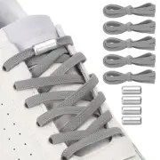 No Tie Shoelaces Tieless Elastic Shoe Laces 5Pcs with 4 Metal Buckles, Grey