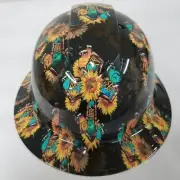 full brim hard hat custom hydro dipped Sunflower Cross/with butterflies