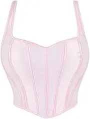 [OFFSUM] Women's Sexy Corset - Summer Fashion Spaghetti Strap Crop Top Sleeveless Backless Solid Color Adjustable Large Size Underwear Shapewear
