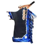 HILASON Pro Rodeo Bull Riding Chaps Smooth Leather Black With Blue Fringes |