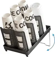 Foldable Cup Holder with Adjustable Stand | 3/6-Tier Sloped Organizer for 5-22oz Cups & Lids, Space-Saving for Coffee Station, Home, Office, Bar, Restaurant (Dual Row)