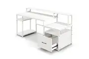 Giantex 168cm Wooden Computer Desk Study Writing Table Home Office Workstation w/File Drawer & Open Shelves White
