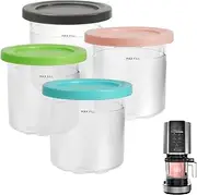 [Moloudan] 16 oz. Containers, 4 Pack Replacement Pints and Lids, Compatible With Ninja Creami NC299AMZ NC300 NC301 Series Ice Cream Makers, BPA-Free & Dishwasher Safe, Color Lids (Blue, Pink, Green, Grey)