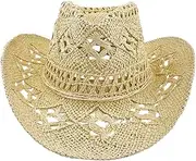 [Ｗoowayo] Straw Cowboy Hats for Women Western Cowgirl Hat for Holiday Foldable Vacation Beach Sun Hat with Wide Brim Easy to Use C Camel, Camel, One Size