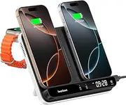 SwanScout 710A Dual Wireless Charger for Phone, Wireless Charging Station for Apple Watch 10/9/8/7/6/5/4/3/2/SE 2&AirPods 4, Wireless Charger for 2 iPhone