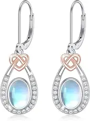XIXLES Moonstone Earrings Silver 925 Hanging Celtic Knot Earrings Teardrop Moonstone Drop Earrings Jewellery Gifts for Women Mum Daughter, Sterling Silver