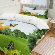 v257 Winnie The Pooh 3-Piece Twin Bed Set - Includes 1 Single Comforter And 2 Pillowcases Bedding - Fade Resistant Microfiber - Winnie The Pooh io257