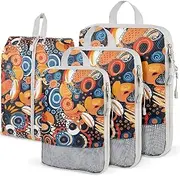 Compression Packing Cubes,4 Pcs Travel Packing Cubes Set,Lumobrilla Travel Organisers for Carry On Suitcases,Expandable Storage for Women/Men,Blueberry-Printed