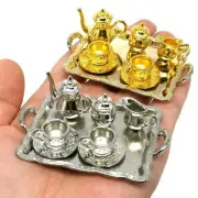 Dollhouse Miniatures 1/6 Scale Kitchen Set Dining Ware Metal Teapot Cup Plate
