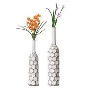 New Contemporary Floor Vase White Carved Divot Bubble Design with Tall Neck