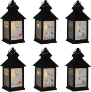 6 Pack 5" Halloween Lanterns, Mini Hanging Light Portable Handheld LED - BLACK