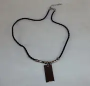 Necklace ~ Stainless Steel Beads & Pendant w. Braided Leather CordNEW ~ #5410040