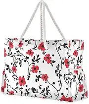 [Yoogain] Fairy Flower Red Black Sand Proof Tote Bag for Women with Side Pockets Travel Bag Beach with Side Cup Holder, Fairy Flower Red Black, 1 Size, Fairy Flower Red Black, 1 size