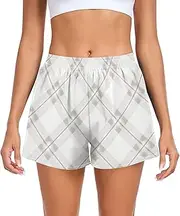 [FRODOTGV] Gray Ginghams Womens Athletic Shorts Loose & Comfy Tennis Shorts for Soccer Teenis Exercise Indoor S