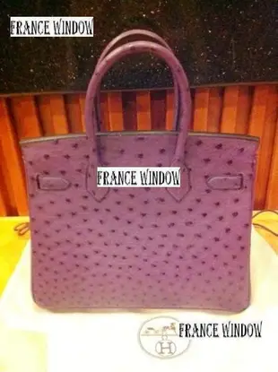 France Window 愛瑪士柏金包Hermes Birkin 紫羅蘭色銀扣鴕鳥皮 30Cm