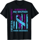 Teal Purple Ribbon Suicide Awareness Flag Brother Back Print T-Shirt Hoodie