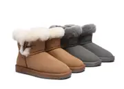AUSTRALIAN SHEPHERD® UGG Boots Women Sheepskin Wool Horn Toggle Closure Mini Tiara - Grey / AU Ladies 8 / AU Men 6 / EU 39