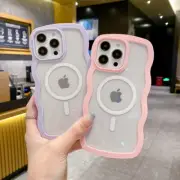 For iPhone 15 Pro Max 14 13 12 11 Magsafe Curly Wavy TPU Clear Soft Case Cover