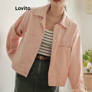 Lovito 女款休閒素色紐帶口袋牛仔夾克 LNA29539 (粉紅色)