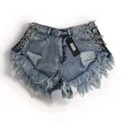 Dolls Kill Poster Grl Break The Ice Chain Lace Up Denim Blue Shorts Women’s Sz M