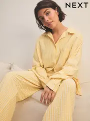 Yellow Textured Button Through Pyjamas (AA0100) | $71