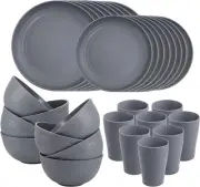 32Pcs Wheat Straw Dinnerware Sets,Unbreakable Dinnerware Sets for 8,Reusable Tab
