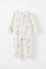 [Cotton On Kids] Cotton On Kids - Organic Pointelle Zip Romper - Milk-zephyr/clouds TEENY MILK-ZEPHYR/CLOUDS