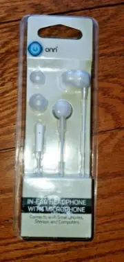 In Ear Headphone with Microphone for Smartphones-Stereos-Computers - White- New