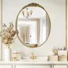 Vintage Ornate Baroque Oval Wall Mirror Antique Brass Vanity Mirror w/ Rose Edge