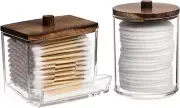 Qtips Holder Bathroom Container with Brown Wood Lids, 10/7 OZ Cotton Ball/Swabs