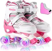 4 Size Adjustable Roller Skates for Girls Boys, Kids Roller Skates with Full Light Up Wheels,Girls Roller Skates for Kids Toddler,Illuminating Purple Pink Blue Roller Skates for Kids Beginners