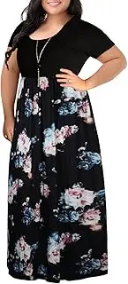 [Nemidor] Women's Chevron Print Summer Short Sleeve Plus Size Casual Maxi Dress (26, Black Rose)