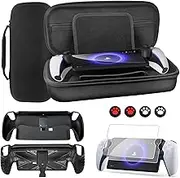 Joollurm Accessories Bundle for PlayStation Portal, Portable Travel Carry Case with Impact Resistant Non-Slip PS Portal Cover Case with Built-in Kickstand, 2 Screen Protector, Joystick Caps - Black