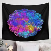 Bluish Reddish Mandala over Black Tapestry
