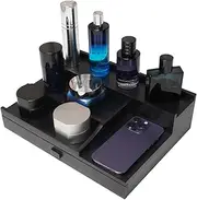 Nidnest Cologne Organizer for Men | 3 Tier Wooden Perfume Organizer With a Drawer and Hidden Compartments, Perfume Stand and Display Shelf, Bathroom Countertop Organizer, Perfume Holder, Black