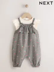 Black/White Gingham Cherry Baby Short Sleeve Bodysuit and Dungaree Set (0mths-2yrs) (AA8190) | $44 - $48