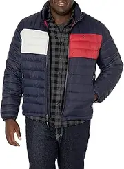 [Tommy Hilfiger] Men's Ultra Loft Lightweight Packable Puffer Jacket (Standard and Big & Tall), Tommy Flag Color Block, 3X